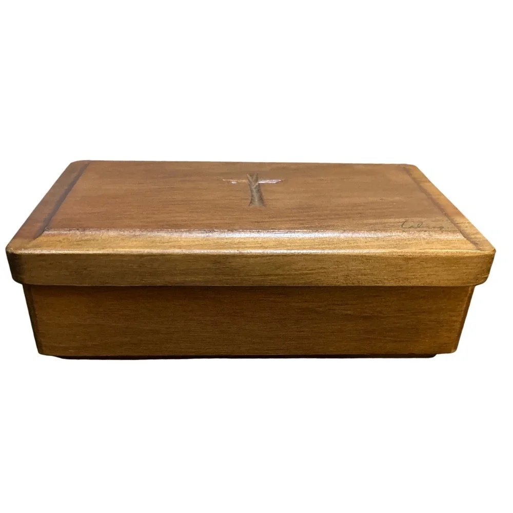 Gerard Craft Wood Products‎ Hinged Trinket Box Cross Carving Artist Signed